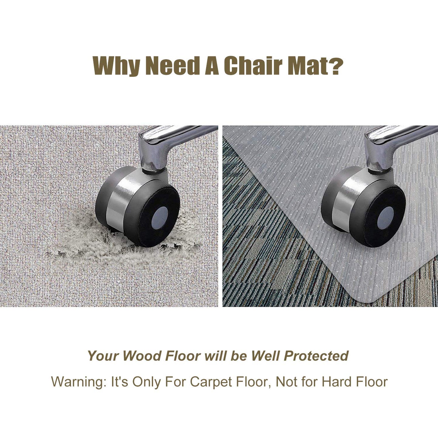 Kuyal 90x120cm Carpet Chair Mat PVC Home Office Chair Mat for Low and No Pile Carpeted Floors, Clear, Studded, BPA Free
