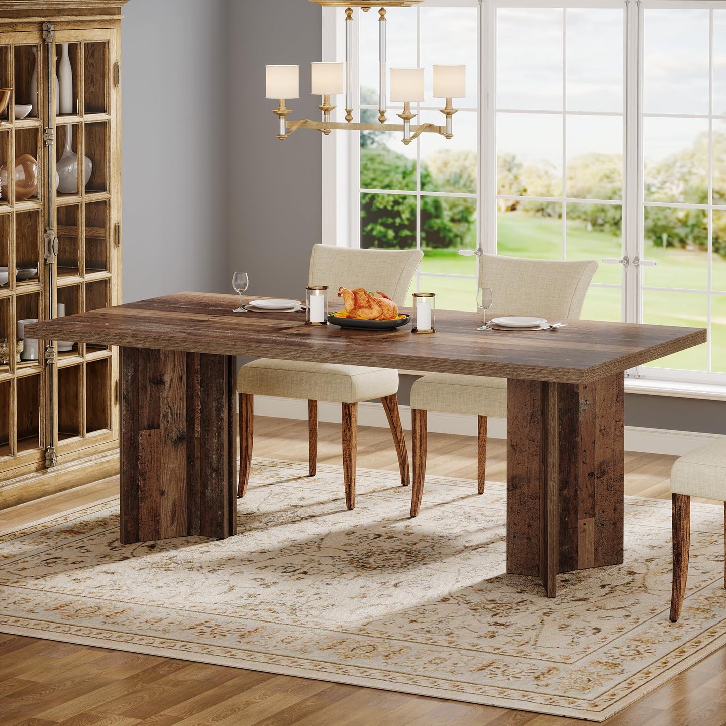 Tribesigns Farmhouse Dining Table for 4 to 6 People, 63-inch Rectangle Wooden Kitchen Table with Large Tabletop and Heavy Duty Legs for Dining