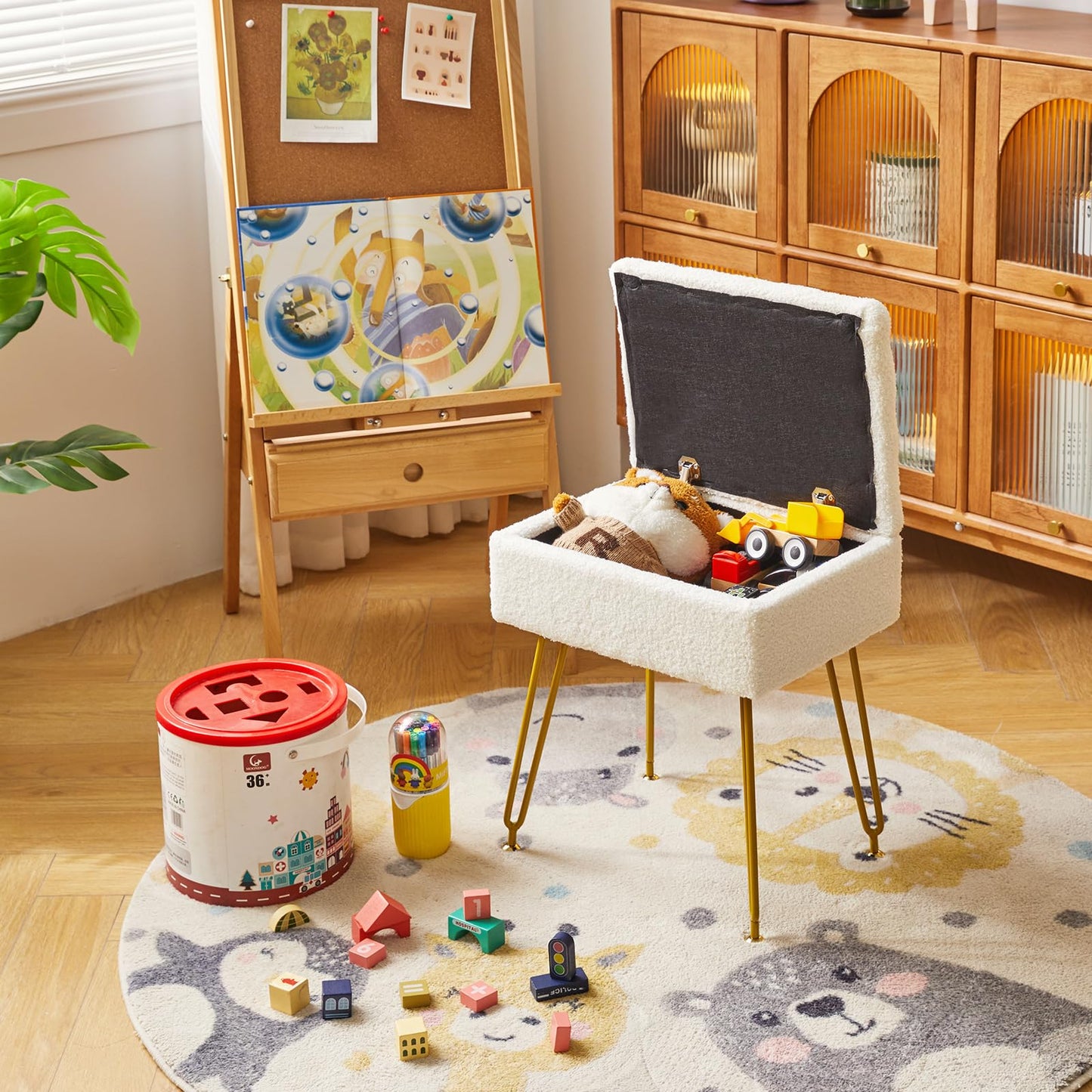 YMYNY Storage Ottomans, Chair Stool Upholstered, Footstool, Modern Teddy Fleece Material, Dressing Table Stool, Pouf Couch Stool, Metal Legs, for