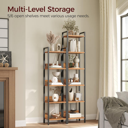 MAHANCRIS Bookshelf, 6-Tier Bookcase, Standing Book Shelf for Small Space, Storage Shelf Organizer, for Living Room, Bedroom, Study, Balcony