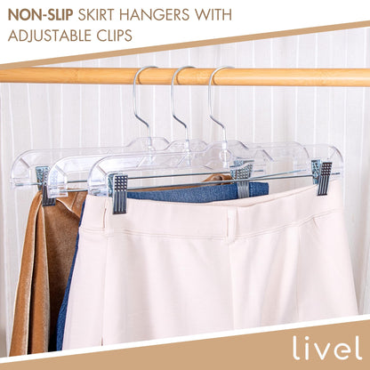 Premium Skirt and Trouser Hangers with Clips - Set of 12| Versatile Organization for Your Wardrobe | Space-Saving Design | Durable Plastic and Stylish