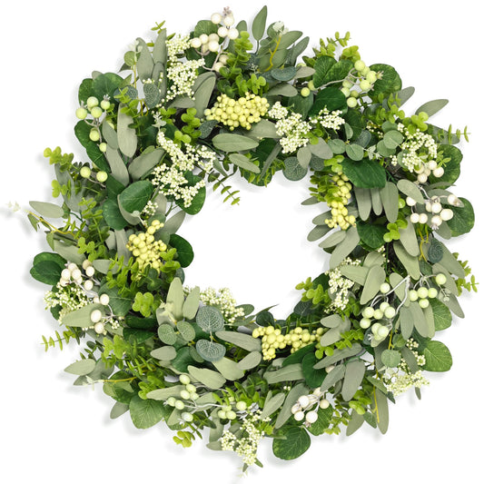 COLORSPEC Eucalyptus Wreath for Front Door, 61 cm/24 inch Spring Summer All Year Wreath, Boxwood Eucalyptus Door Wreath Decoration for Outdoor Indoor