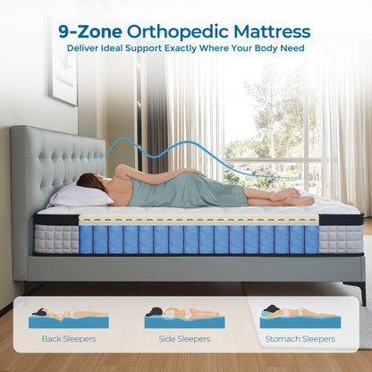 dosleeps Small Double Mattress 4FT,10 Inch Extra Thick 9-Zone Orthopedic Mattress with Memory Foam & Pocket Springs and 3D Breathable Fabric- Motion