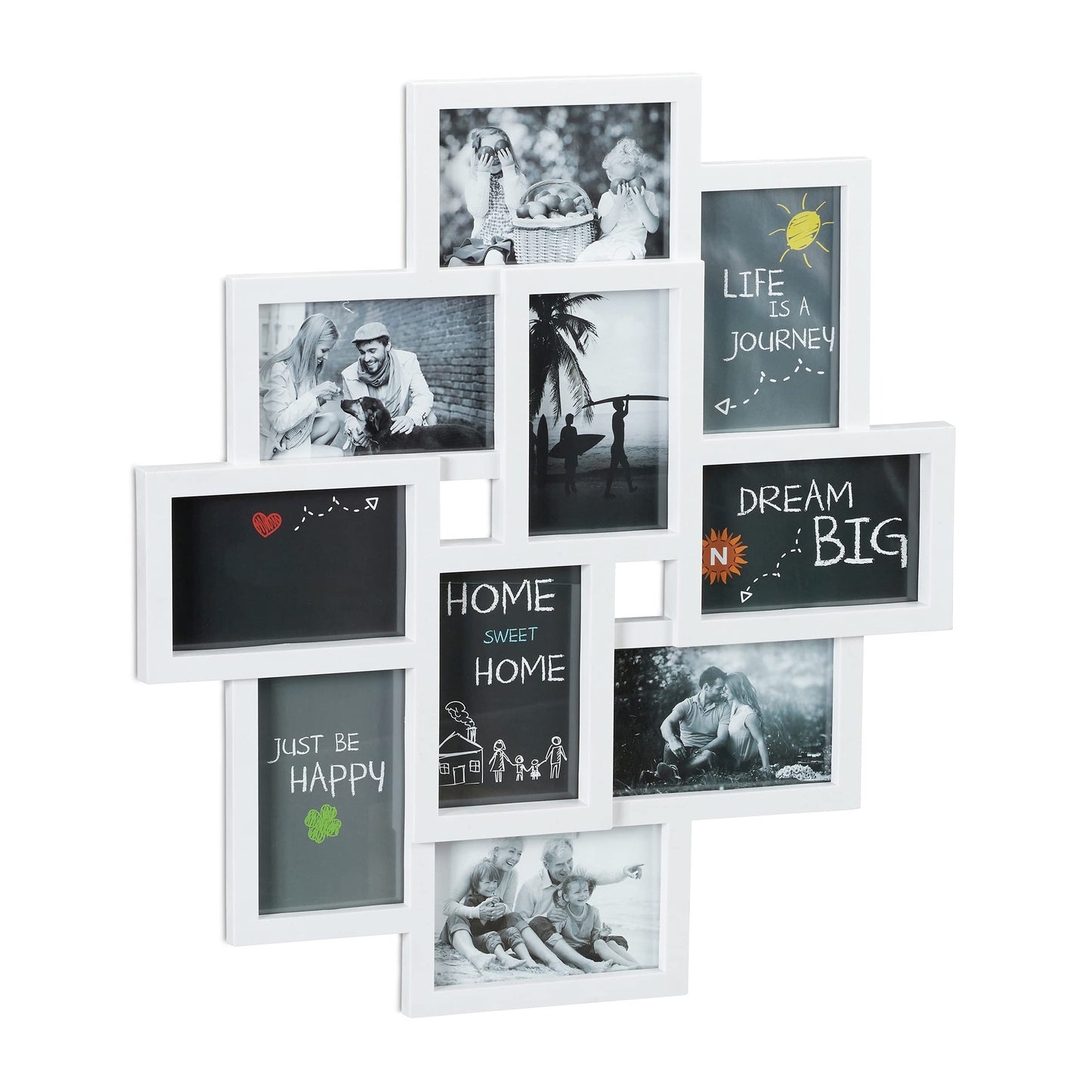 Relaxdays Collage Multi Picture Frame, For 10 Photos, For Pictures 9 x 13 cm,Vertical & Horizontal Format, H x W 55 x 50 cm, White