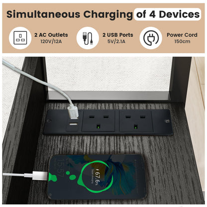 Hadulcet c shaped side table, sofa table with Charging Station, Adjustable Height, c table end table with Storage Space for Living Room, Bedroom