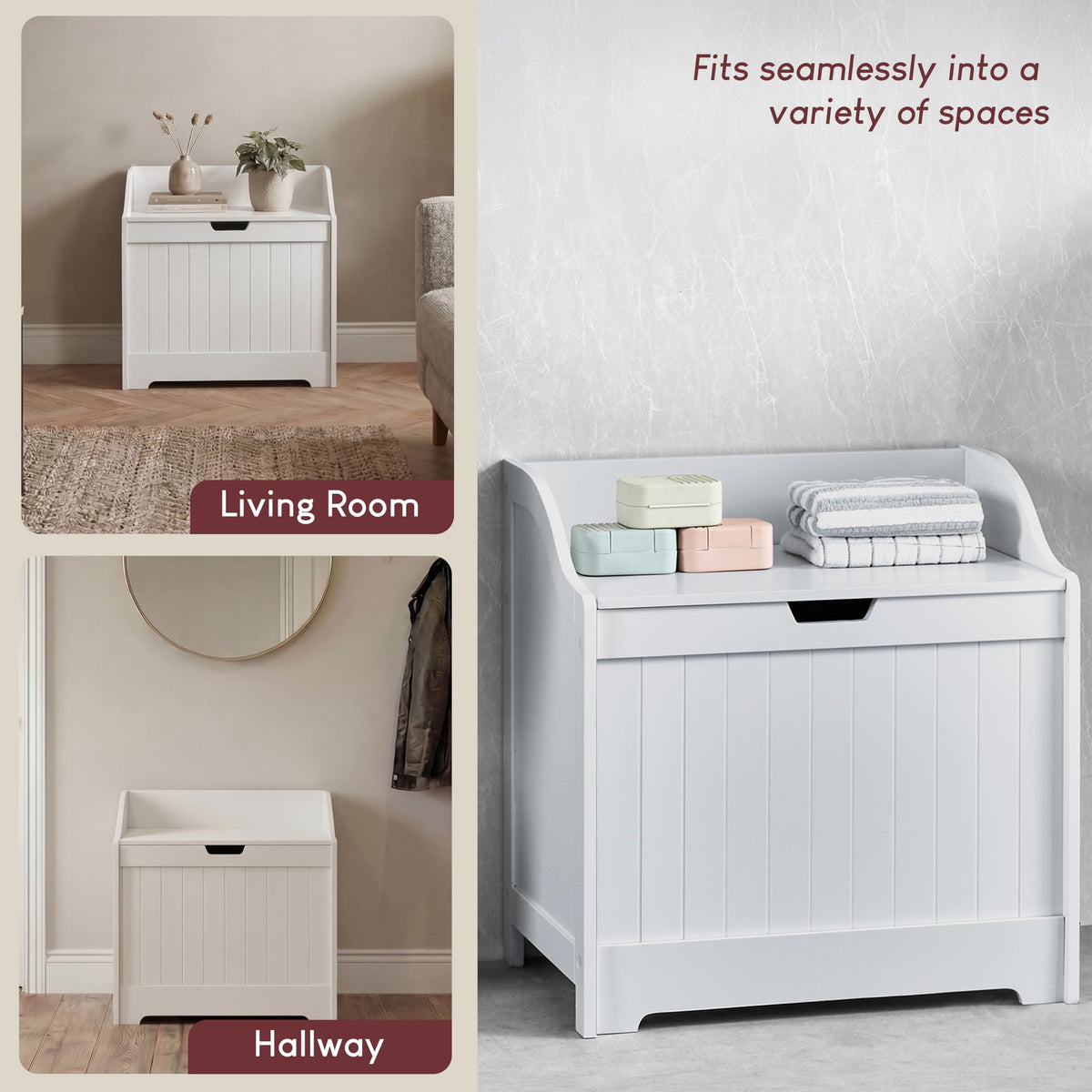 Bath Vida Priano Freestanding Bathroom Wooden Laundry Chest, White