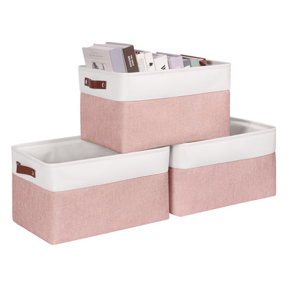 Syeeiex Large Storage Baskets for Shelves with Leather Handle, 3 Pack