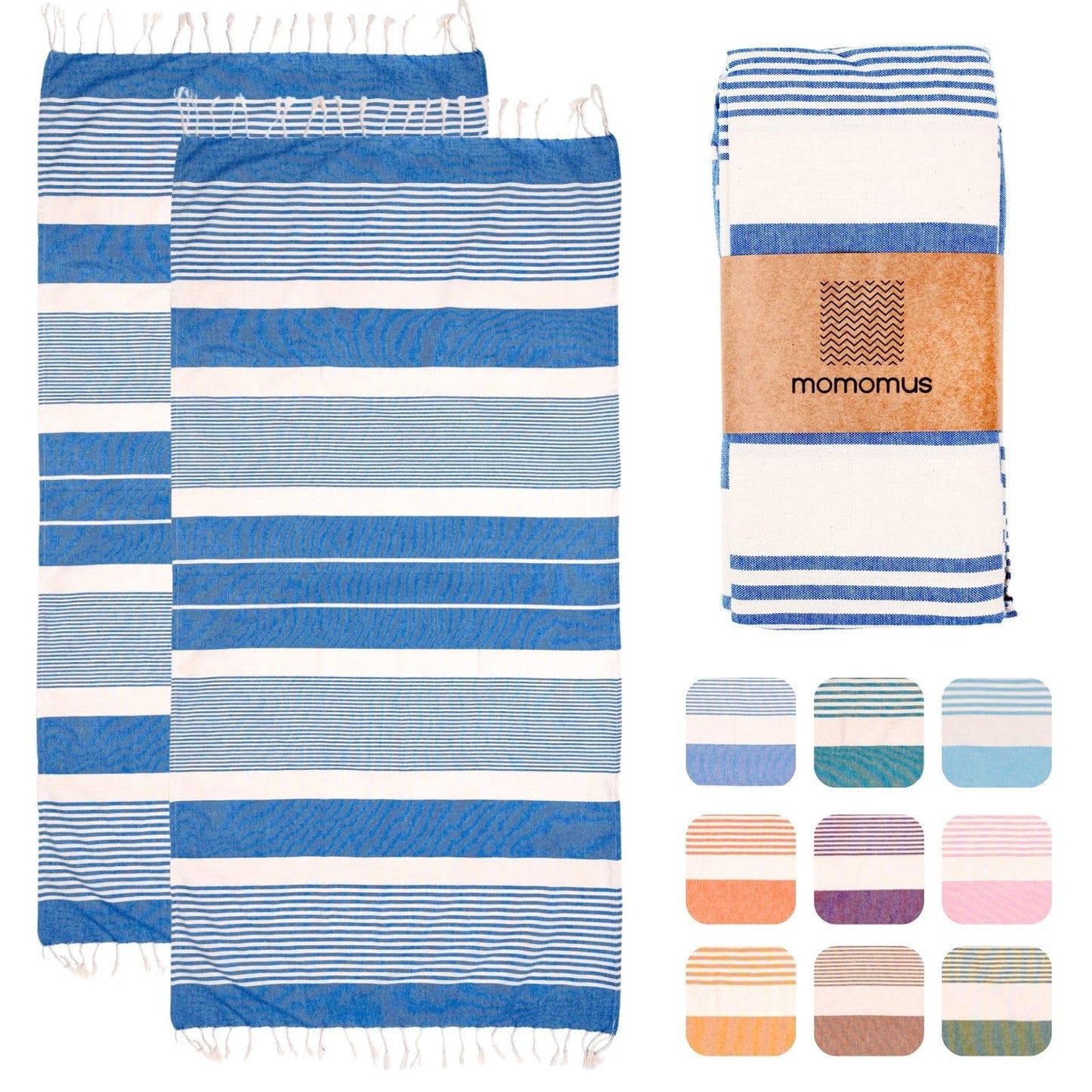 MOMOMUS 2 Pack XL Fouta - Compact, Ultra-Soft, Absorbent - Cotton Beach Towels for Adults or Extra Large Beach Towels for Adults - Beige 90x180cm