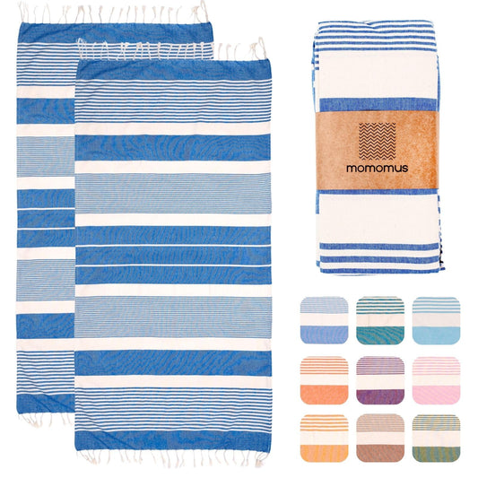 MOMOMUS 2 Pack XL Fouta - Compact, Ultra-Soft, Absorbent - Cotton Beach Towels for Adults or Extra Large Beach Towels for Adults - Beige 90x180cm