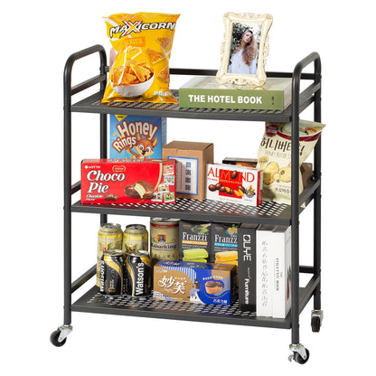 HDANI Serving Trolley,3-Tier Metal Trolley,Black,60x30x75cm Mesh