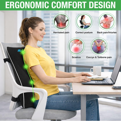 XomRo Lumbar Support Pillow Office Chair Gaming Car Seat Memory Foam Back Support Cushion Ergonomic Contour Posture Support Orthopedic Design