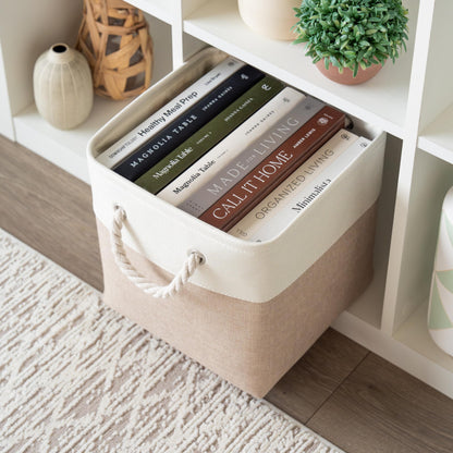 OrganiHaus Fabric Storage Boxes, Set of 3 Foldable 28x28 Cube Organiser Bins with Rope Handles for Shelves, Nursery & Closet