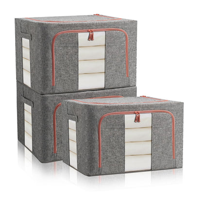 FUSACONY Clothes Storage Bag 3 Pack Storage Boxes with Lids, Foldable Oxford Cloth Steel Frame Box, Waterproof Wardrobe Storage Organiser for Clothes