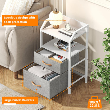 Feonase Bedside Table with 2 Fabric Drawers & Open Shelf - Sturdy Metal Frame Nightstand, Compact End Table for Bedroom, Living Room, Small Spaces
