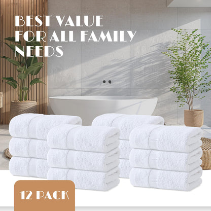 White Classic | 12 Pack 40x68 cm | Wealuxe White Hand Towels for Bathroom, Cotton Hand Towel Bulk for Home Kitchen, Gym and Spa