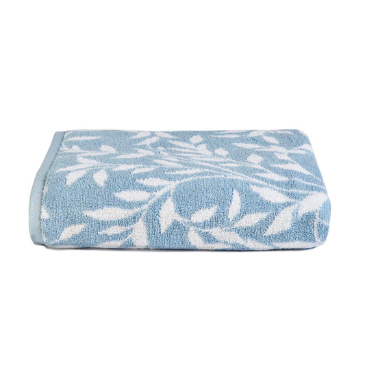 Dreams & Drapes - Blue Leaf Bath Towel (90 x 150cm) - 100% Cotton - Soft Touch & Fluffy - Botanical Vintage Towel - Blue Floral Towel - Bath