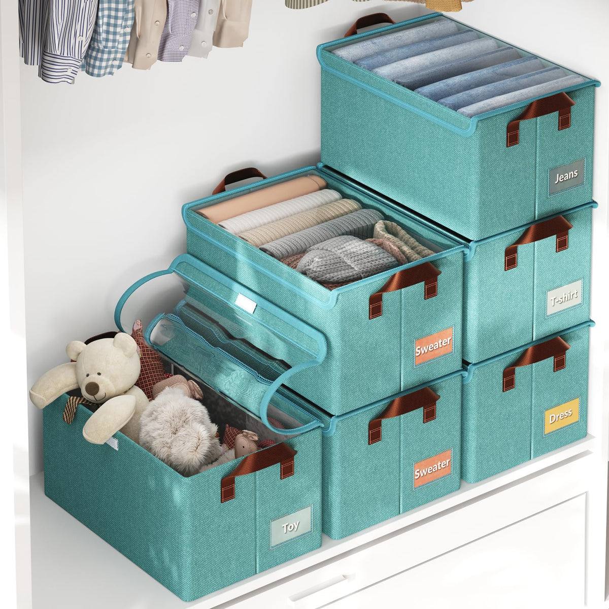 AARAINBOW Wardrobe Clothes Storage Box with Lid & Handle, 4 Pcs Fabric Storage Boxes with Metal Frame