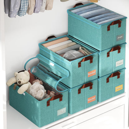AARAINBOW Wardrobe Clothes Storage Box with Lid & Handle, 4 Pcs Fabric Storage Boxes with Metal Frame
