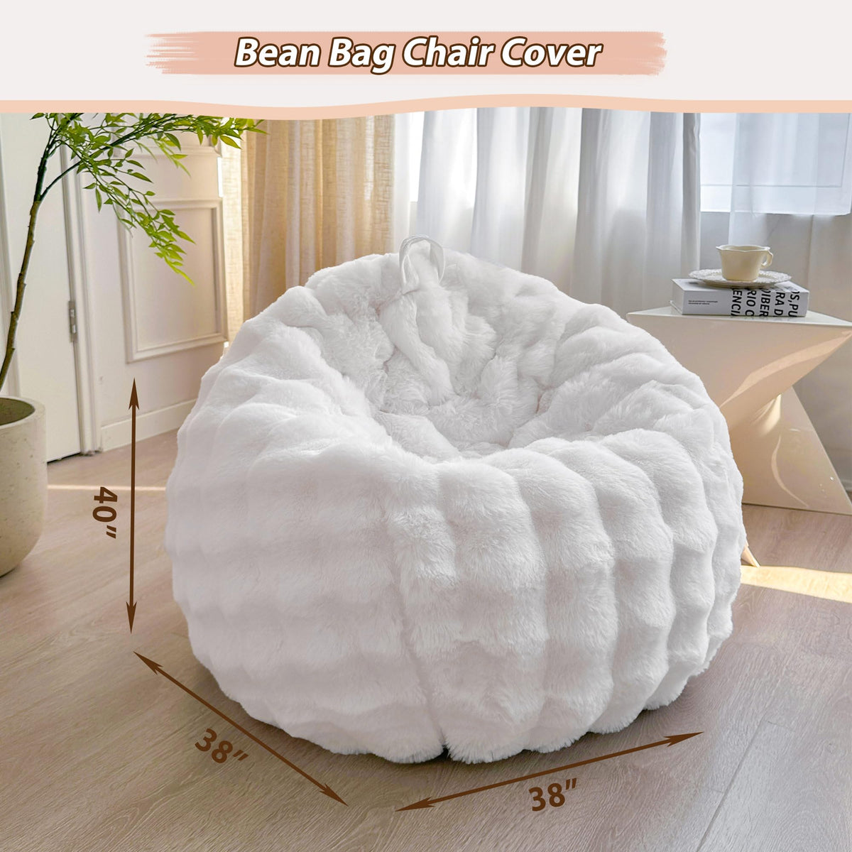 LIFEREVO 3FT Fluffy Faux Rabbit Fur Bean Bag Chair Cover, No Filler, White