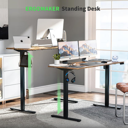 ERGOMAKER Electric Standing Desk 110x60cm, 2 Memory Heights, Rustic Brown