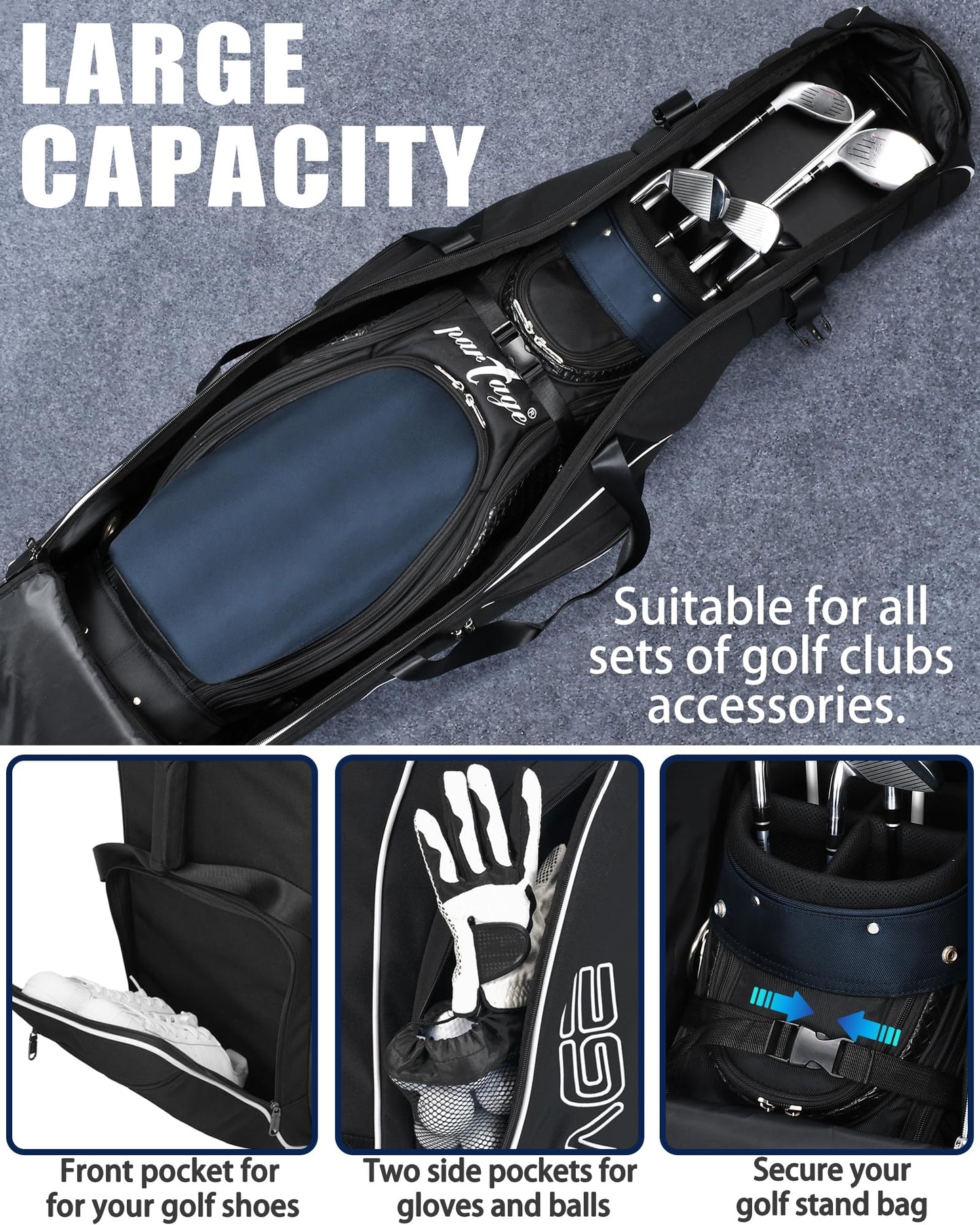 Partage Golf Travel Bag with Wheels, Golf Travel Case for Airlines, 900D Heavy Duty Oxford -Black