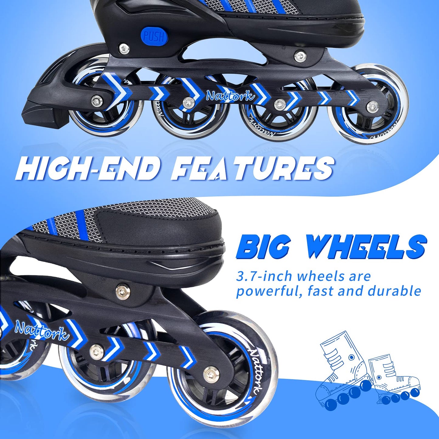 Nattork Adjustable Inline Skates for Kids and Adult with Light Up Wheel, Outdoor & Indoor Illuminating Roller Skates for Girls and Boys,Beginners