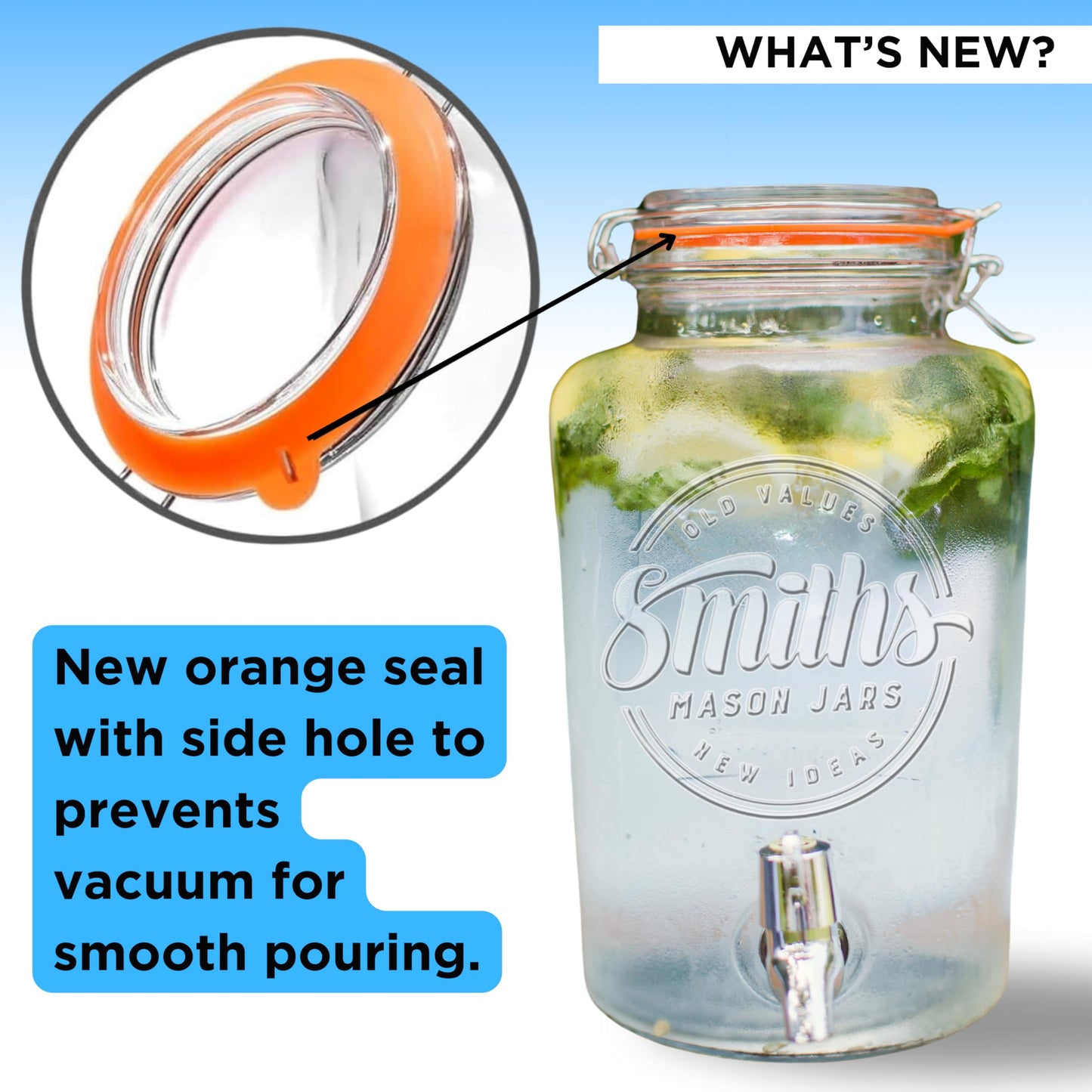 Smith's Mason Jars 5 Liter Glass Drinks Dispenser with Stainless Tap Spigot | Punch Dispenser | Drink Pitcher with Spout | Ideal for Outdoor Picnic