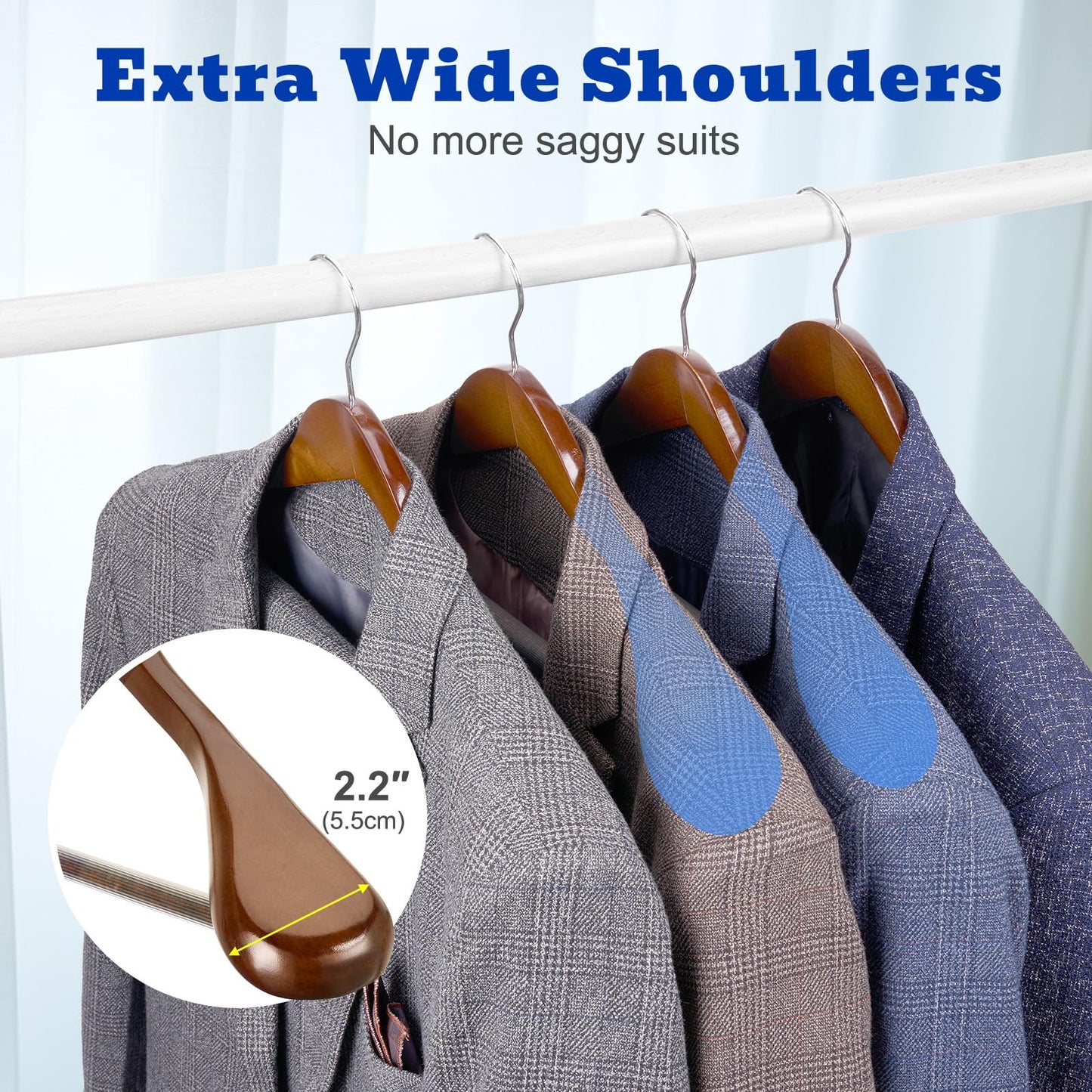 HOUSE DAY Wooden Hangers for Clothes,6pcs Heavy Duty Coat Hangers Walnut Wood for Suit,Clothes Hanger for Adult