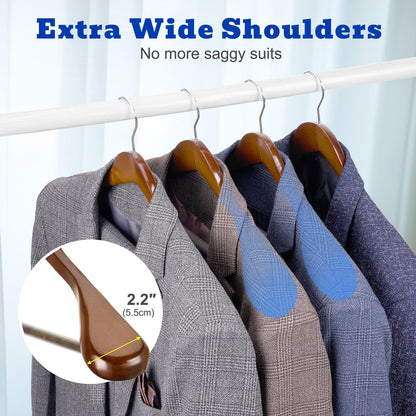 HOUSE DAY Wooden Hangers for Clothes,6pcs Heavy Duty Coat Hangers Walnut Wood for Suit,Clothes Hanger for Adult
