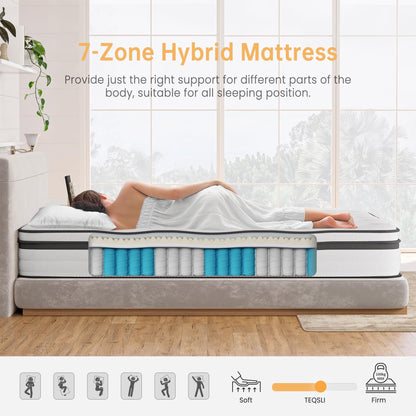 TeQsli Small Double Mattress 4FT Memory Foam Spring Hybrid Mattress 22CM