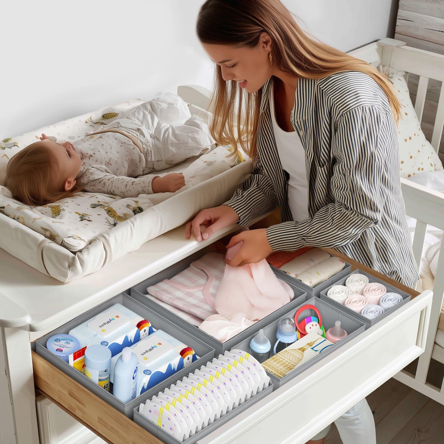 DIMJ Drawer Organizer Clothes - 20 Pack Closet Drawer Organizer Bins for Baby Clothes Storage, Fabric Dresser Organizer for Nursery Bedroom