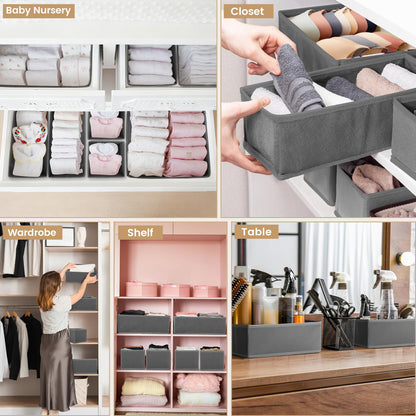 Vivantia 12 Pack Fabric Drawer Organisers for Clothes 3 Sizes Foldable Wardrobe Storage Organiser Bins Underwear Drawer Dividers Clothes Storage