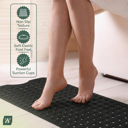 Zuvo Extra Long Bath Mat Non Slip Anti Mould, 100 x 40 cm, Black