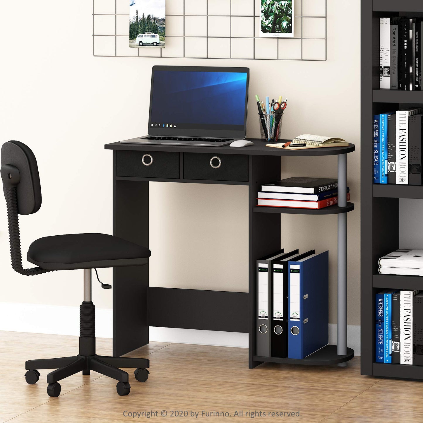 Furinno Go Green Home Laptop Notebook Computer Desk, Study Desk, Writing Desk, Black/Grey/Black, 80 (W) x 72.4 (H) x 39.6 (D) cm
