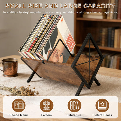 bssmmai Vinyl Record Storage Rack, 80-100 LP Vinyl Record Holder with Anti-Slip Mat, Wooden Record Shelf with Adjustable Divider for Album, CDs
