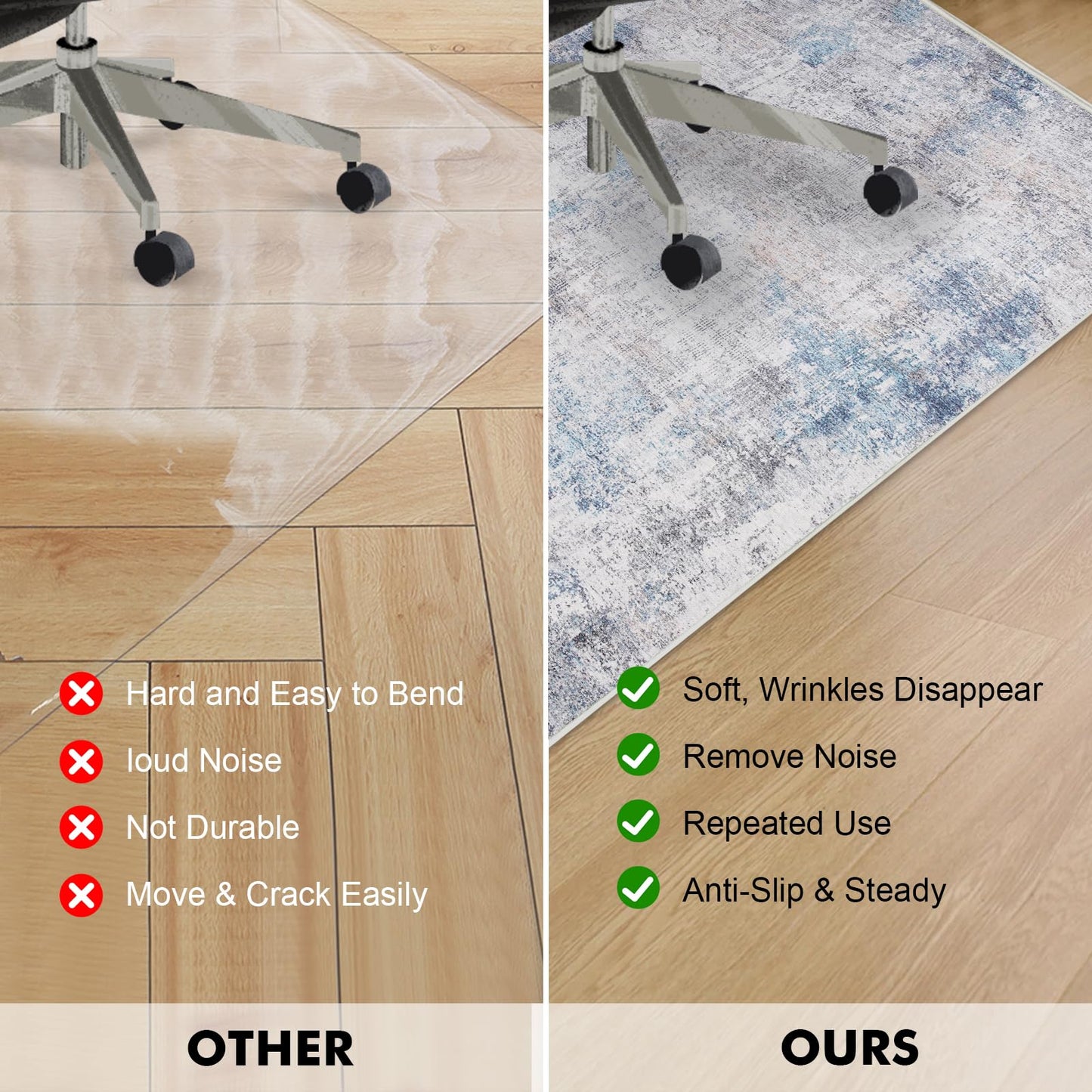 Office Chair Mat 120 x 150 cm, Floor Protector for Office Chair, Anti-Slip