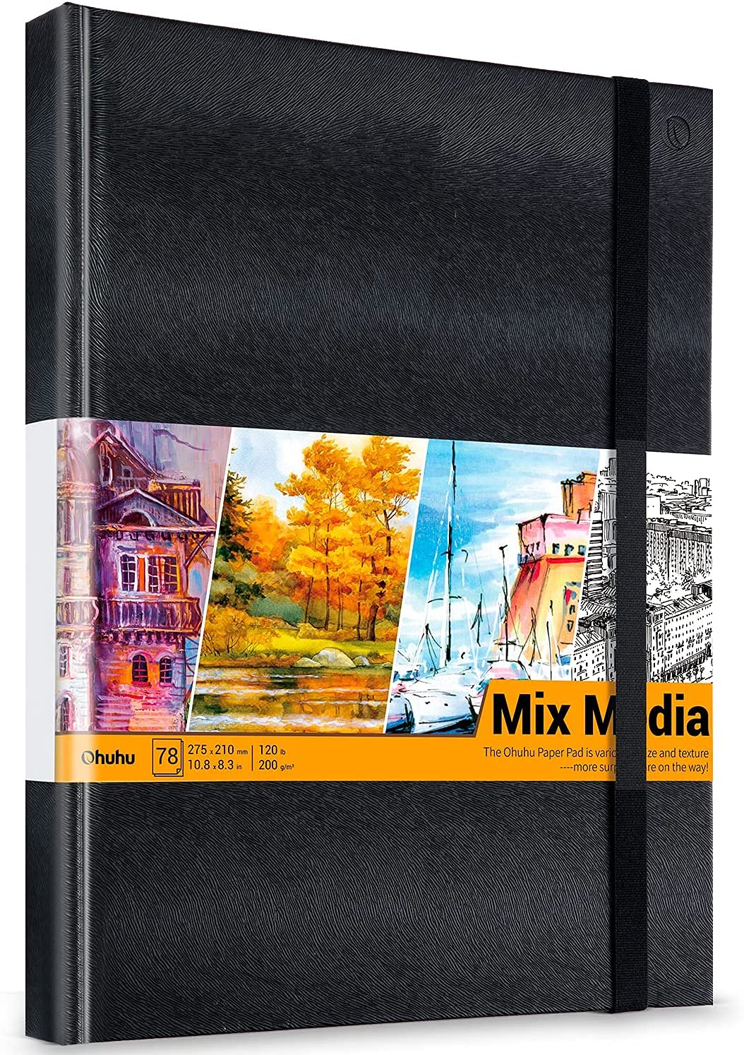 Sketchbook PU Hardcover, Ohuhu 78 sheets/156 Pages Sketch Book for Artists - 10.8"x8.3" Heavyweight Paper(200gsm) Sketch Pad Durable Acid Free for