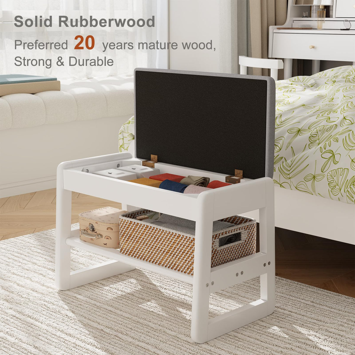 AQIMUELE Small Shoe Bench with Cushion, Shoe Bench Storage with Seat, Wooden Shoe Rack 2-Tier, Hidden Flip-Top Seat, for Hallway, Entryway