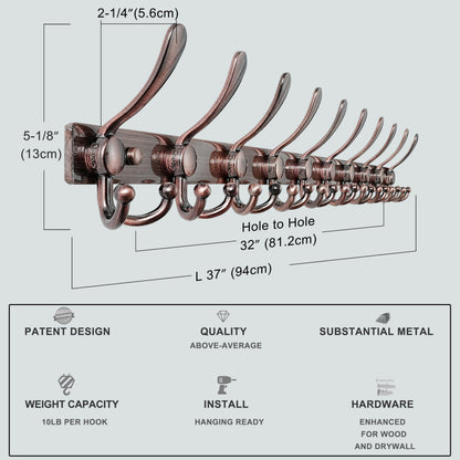 Dseap Coat Rack Wall Mount 94cm, Heavy Duty 2.5mm Base vs Flimsy 1mm, Double-Thick Solid Anti-Snap Hooks
