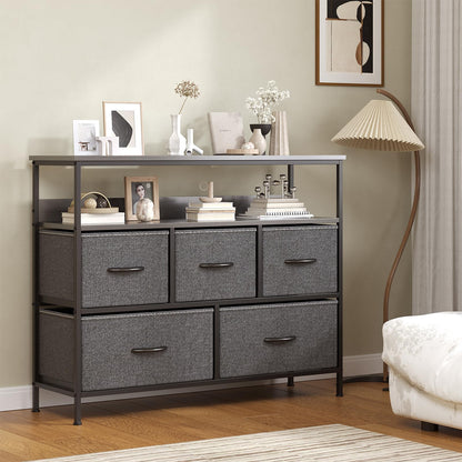 Feonase Chest of Drawers, 5 Drawers Dresser with TV Stand, Metal Frame and MDF Top Board, Adjustable Feet, Storage Unit Ideal for Bedroom
