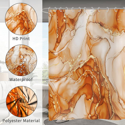 Hnmdmyi Marble Shower Curtain 180x200, Orange Gold Abstract Marble Bathroom Curtains Luxury Modern Aesthetic Art Ink Texture Waterproof Polyester