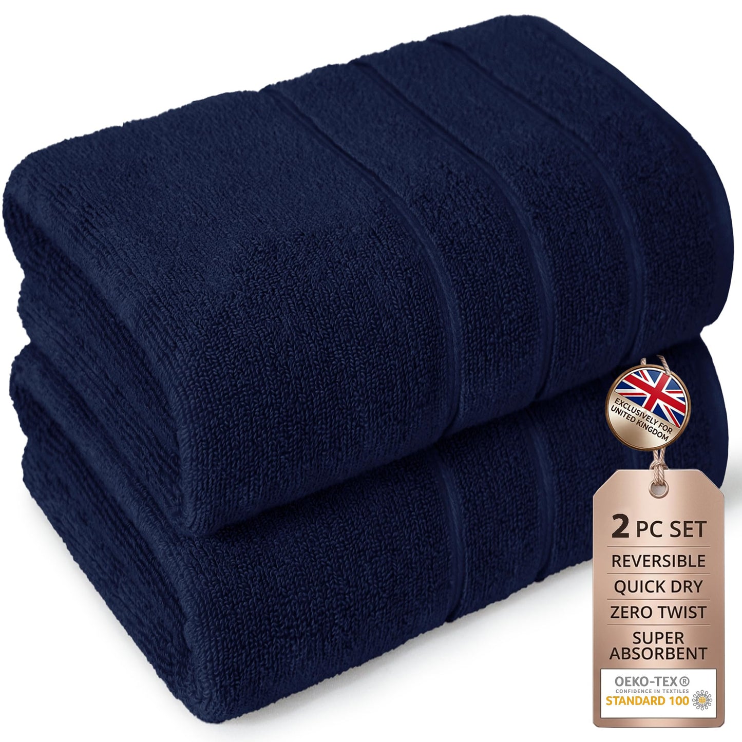 MYTRIDENT Large Bath Towels Set of 2 I 100% Cotton I Bathroom Towels I Blue