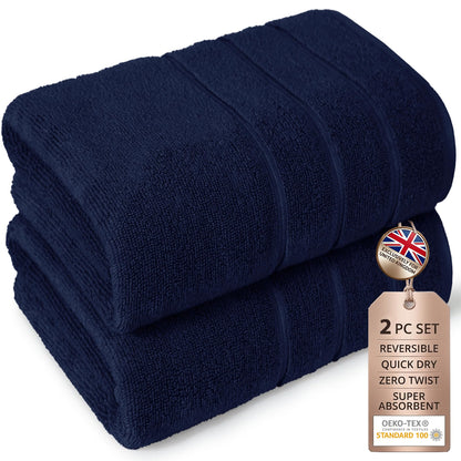 MYTRIDENT Large Bath Towels Set of 2 I 100% Cotton I Bathroom Towels I Blue