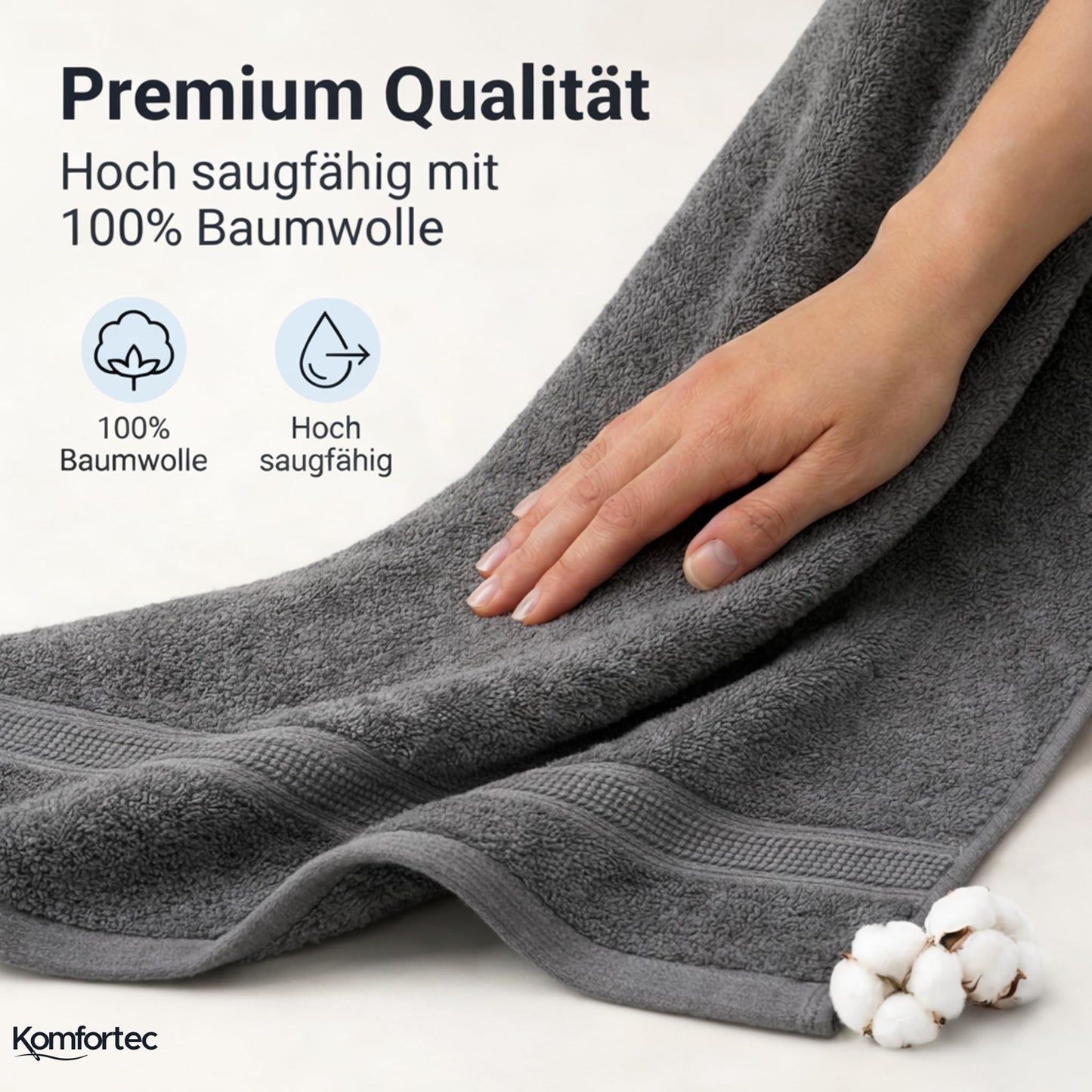 Komfortec 8 Piece Towel Set 100% Cotton Charcoal Dark Green