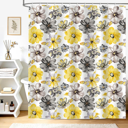 hometrixx Spring Farmhouse Floral Yellow Gray Shower Curtain 180x180cm