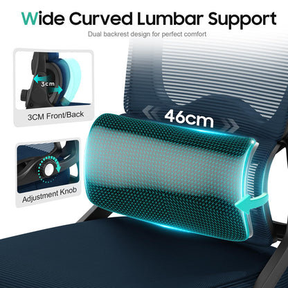 YONISEE Office Chair, Ergonomic Desk Chair -Dual Backrest Design with 2D Lumbar Support & Adjustable Headrest. Swivel Computer Chair with Flip-up