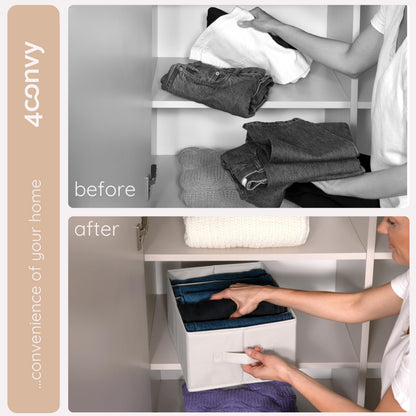 4CONVY Wardrobe Storage Organisers - Drawer Organisers for Clothes - Foldable, Stackable Organising Boxes with Compartments, Dividers and Handles