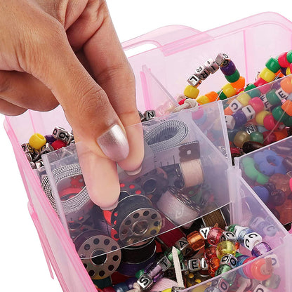 SacJkt Craft Storage Box, Compartments Divider Organizer (Pink)