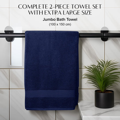 Luxury Set of 2 Jumbo Bath Sheets 100x150cm - Zero Twist 580 GSM (Navy)