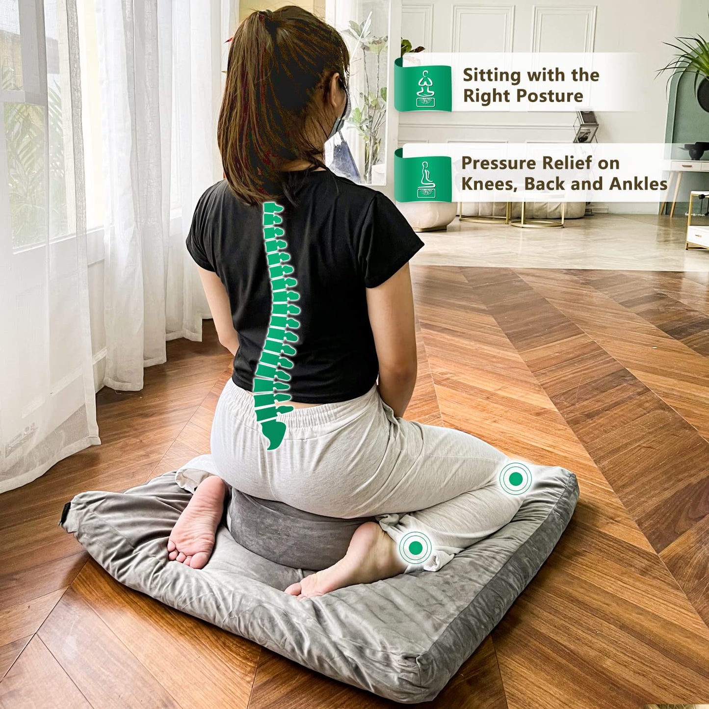 Hihealer Large Meditation Cushion and Zabuton Mat Set Meditation Pillow and Zafu Mat for Men and Women (Purple)
